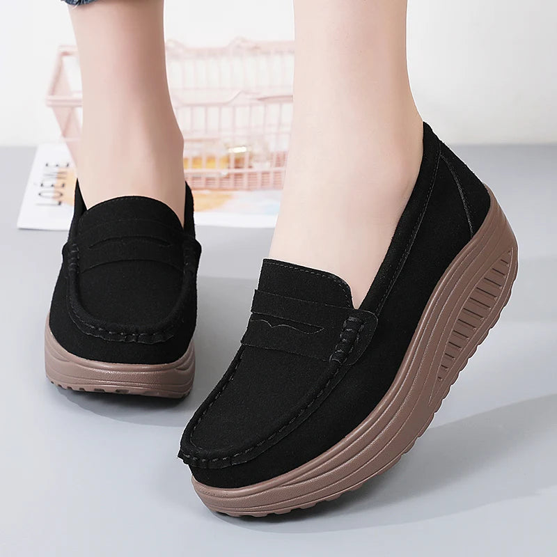 Mocassins Plateforme Femme – Suède & Slip-On Élégants | 36-41