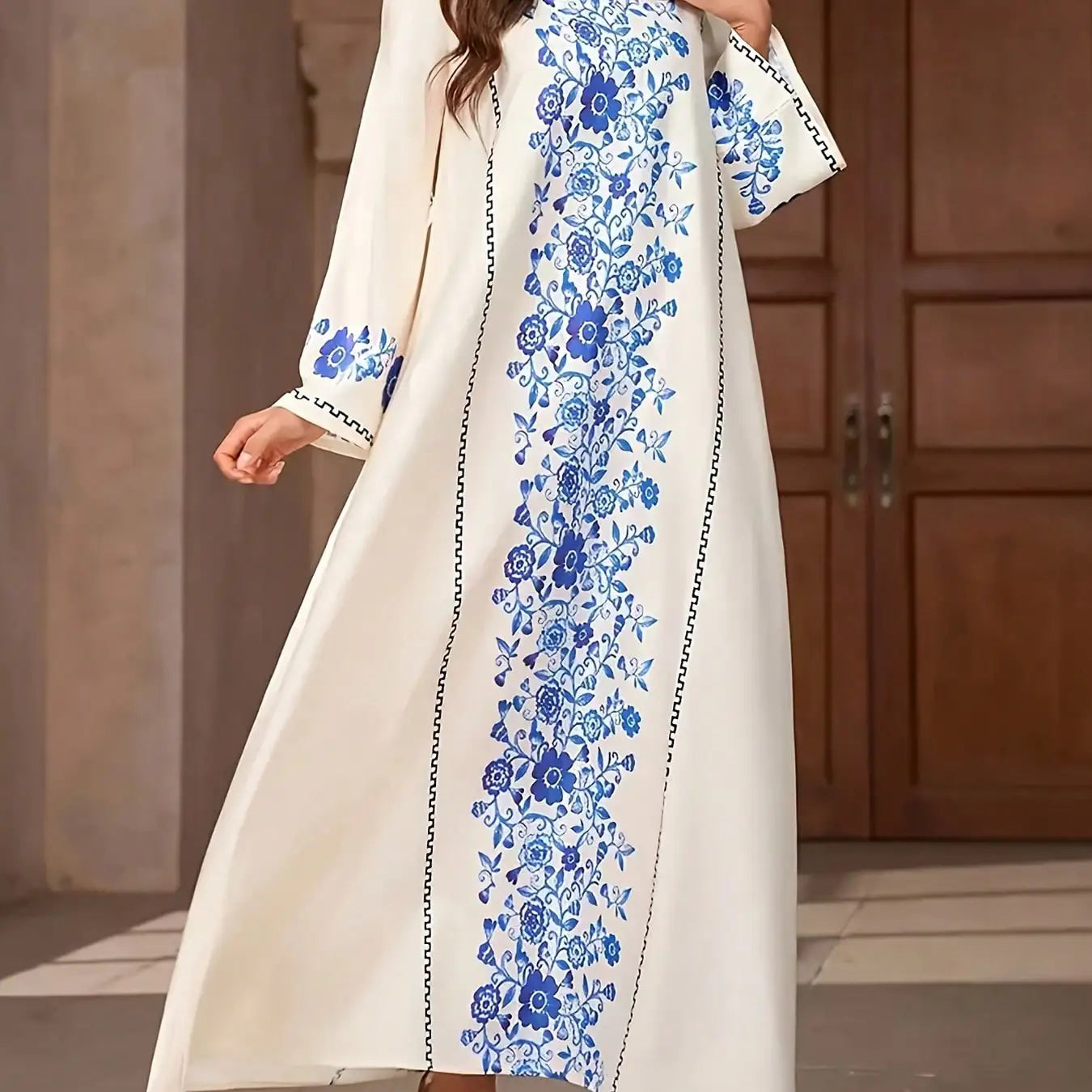 Robe Longue Florale Élégante – Coupe Ample & Manches Longues