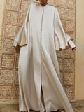 Robe Longue Femme en Satin – Manches Chauve-Souris, Fente & Col Rond Élégant