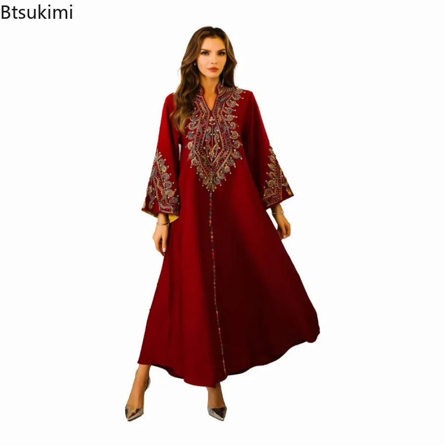 Robe de Soirée Longue Brodée – Kaftan Luxueux Style Dubai & Orient