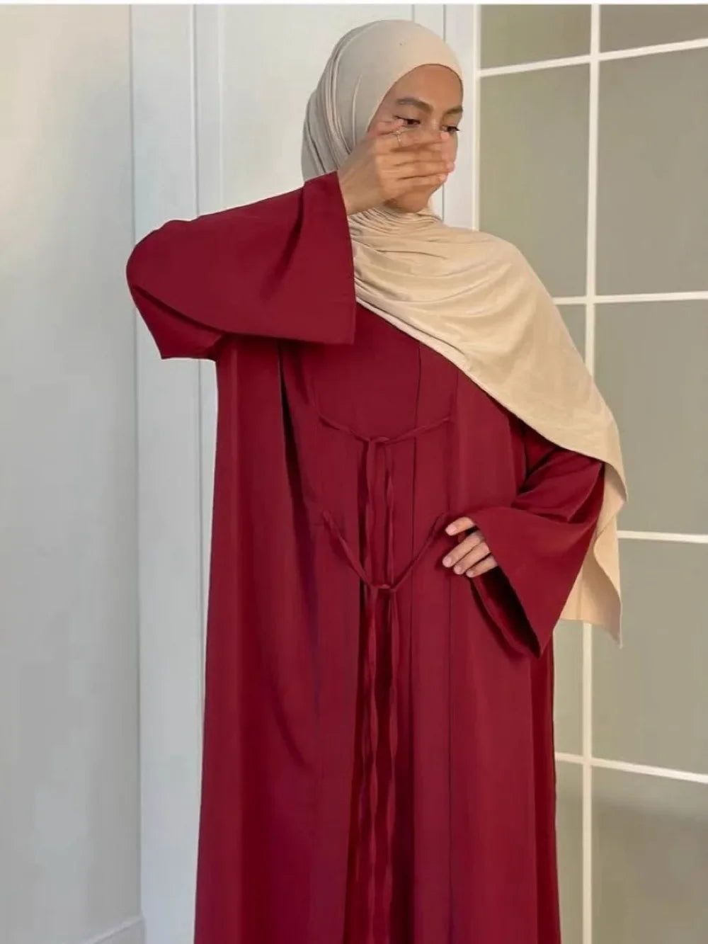 Ensemble Abaya Eid 2 Pièces Satin – Kaftan Jalabiyah Ramadan Dubai | S-XXL
