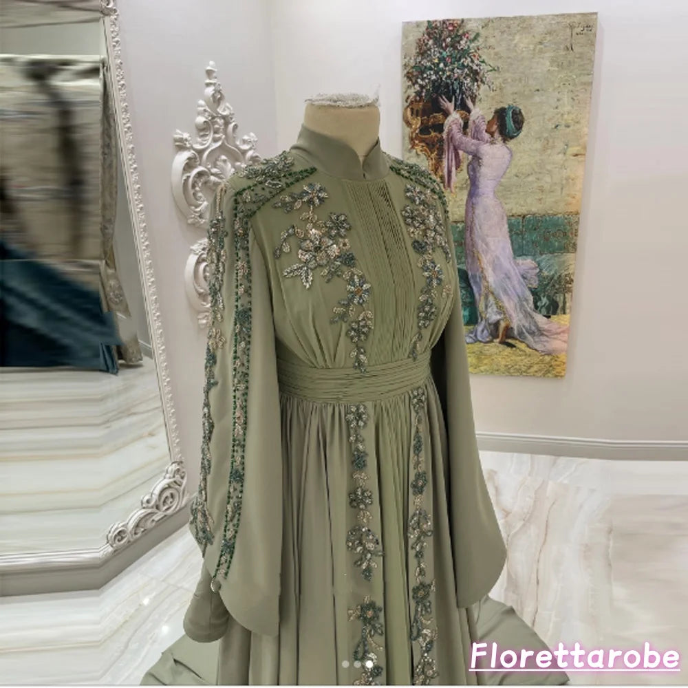 Robe de Soirée Kaftan Marocaine Sur Mesure – Chiffon & Broderies
