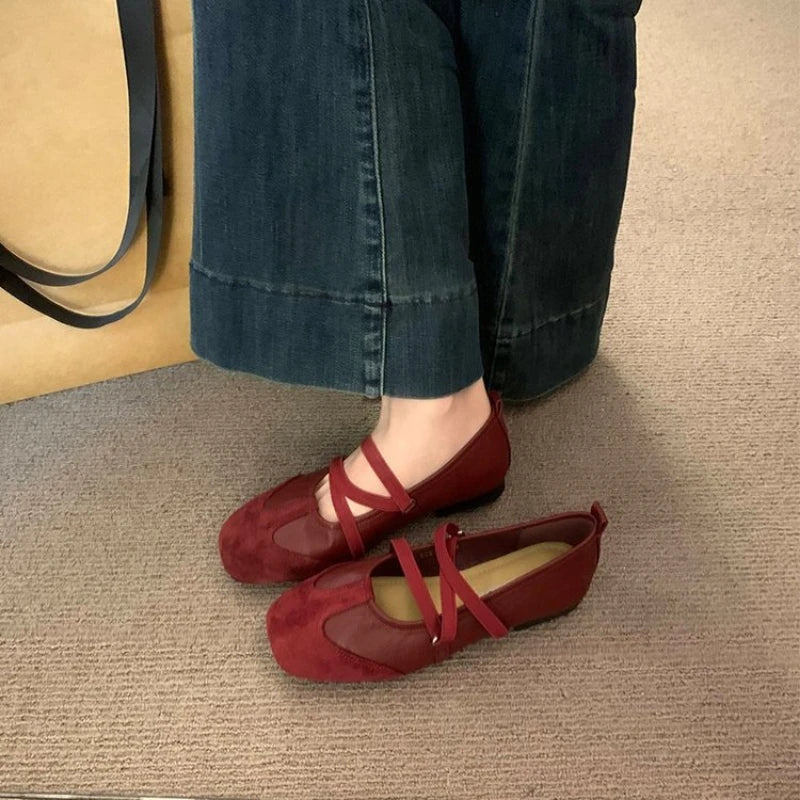 Ballerines Mary Jane Bout Carré & Croisillons – Style Vintage | Rouge, Noir, Argenté | 35-40