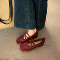 Ballerines Mary Jane Bout Carré & Croisillons – Style Vintage | Rouge, Noir, Argenté | 35-40