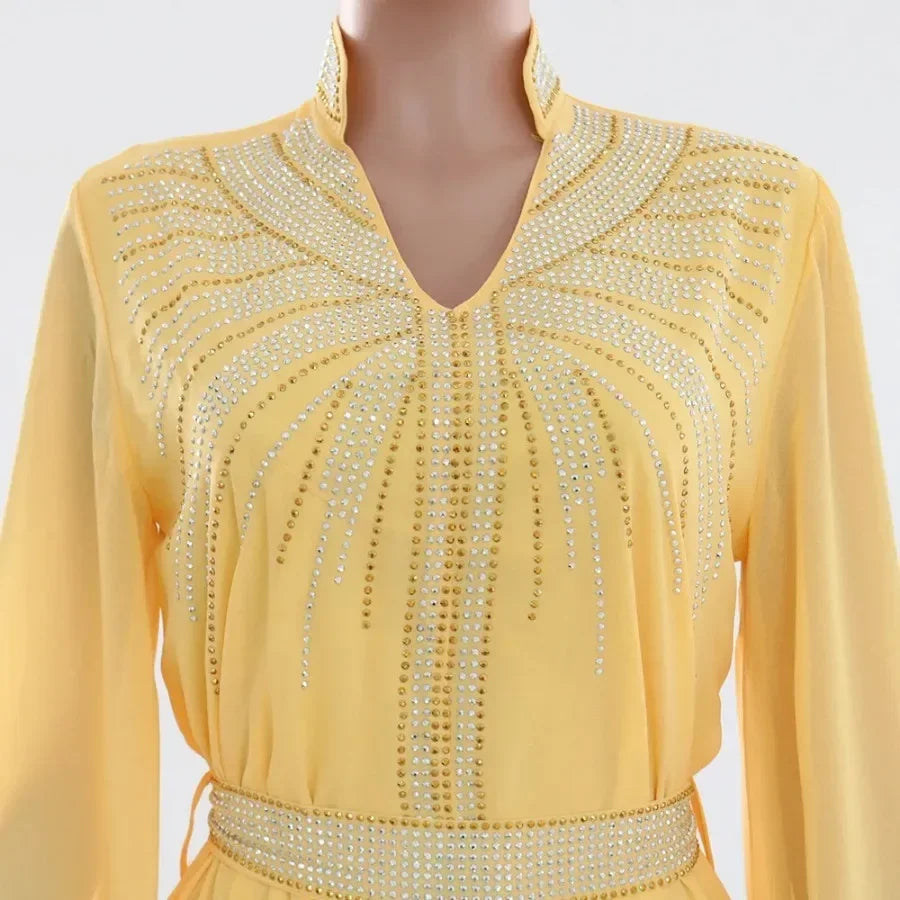 Abaya Luxe Diamonds Dubai – Kaftan Marocain Soirée | Élégante & Longue