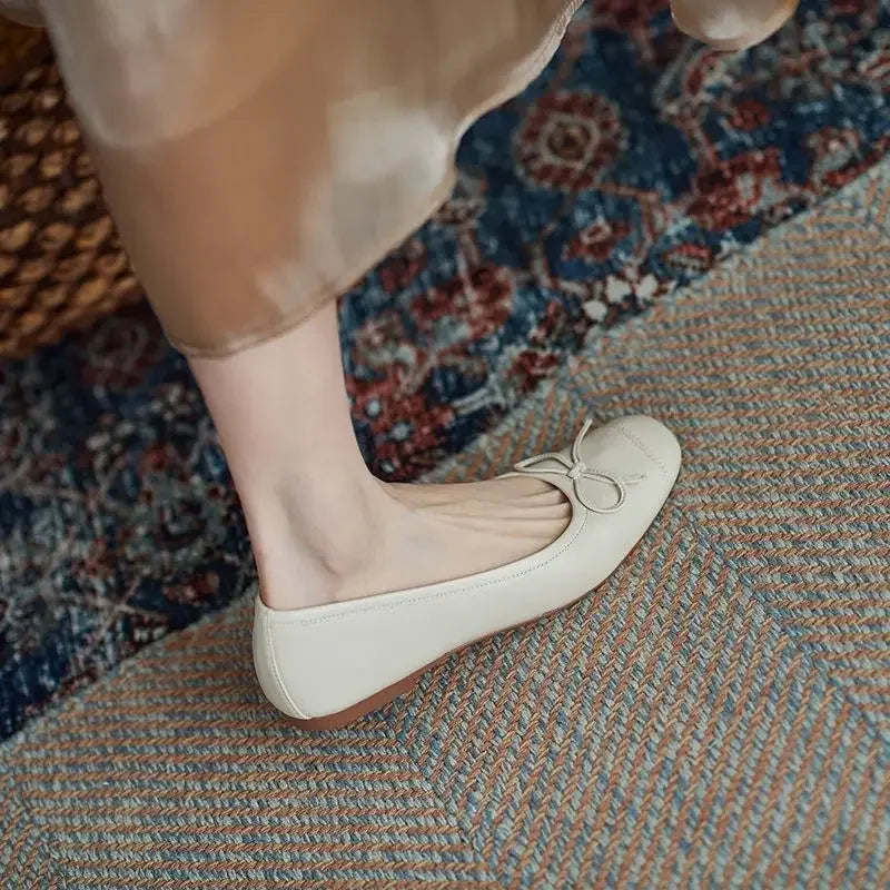 Mocassins Kawaii Cuir & Nœud – Plates & Mignonnes | Rouge | 35-40