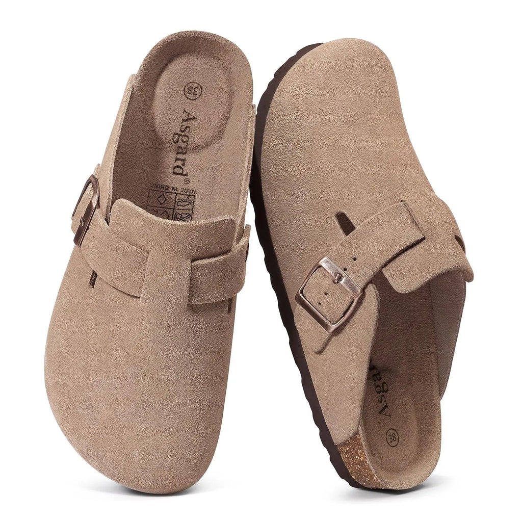 Sabots Suède Femme – Semelle Liège & Support Plantaire | Boucle Réglable