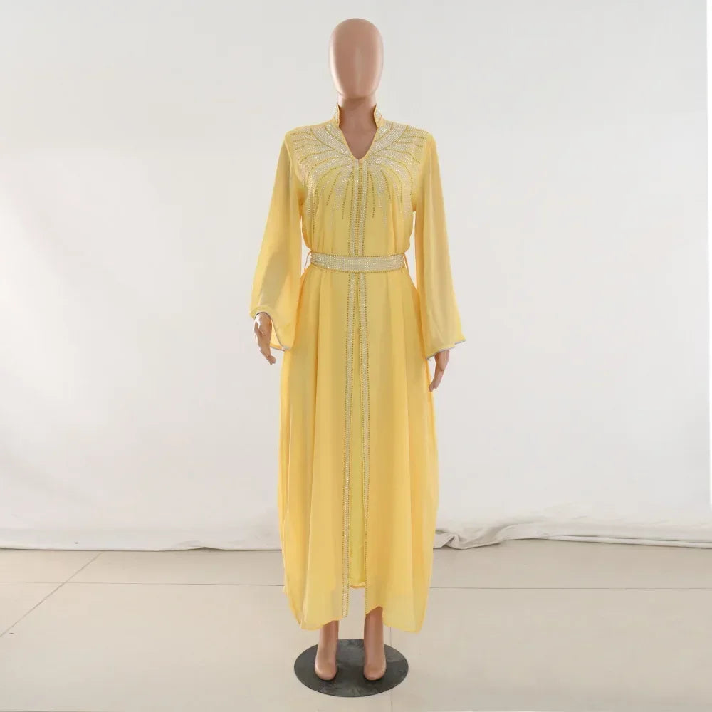 Abaya Luxe Diamonds Dubai – Kaftan Marocain Soirée | Élégante & Longue
