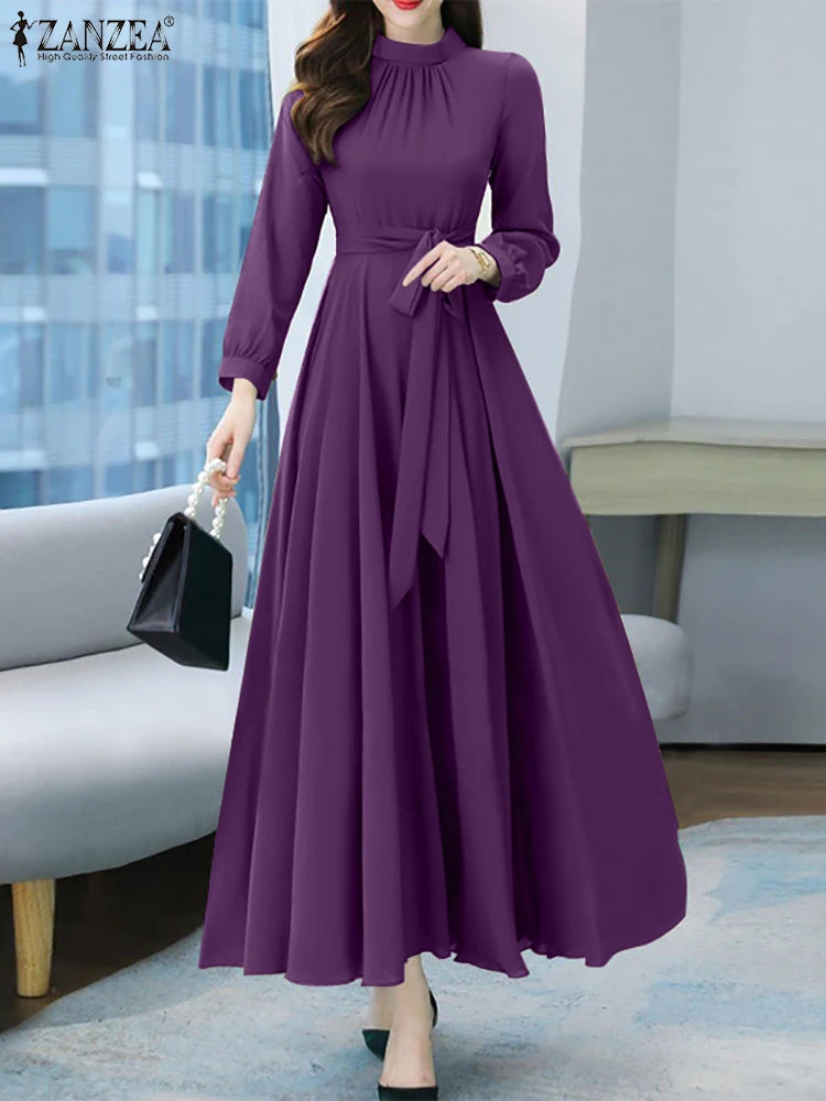 Robe Longue Vintage Manches Longues – Coupe A, Style Bohème Toutes Saisons