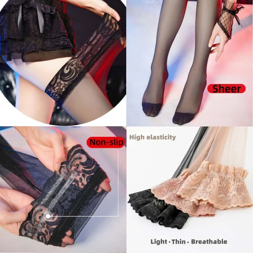 Bas Dentelle Noirs Grande Taille – Ultra-Fins & Sexy | Cuisse Haute | XXXXL