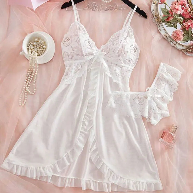 Ensemble Nuisette & Culotte Rose – Halter Sans Manches | Col V