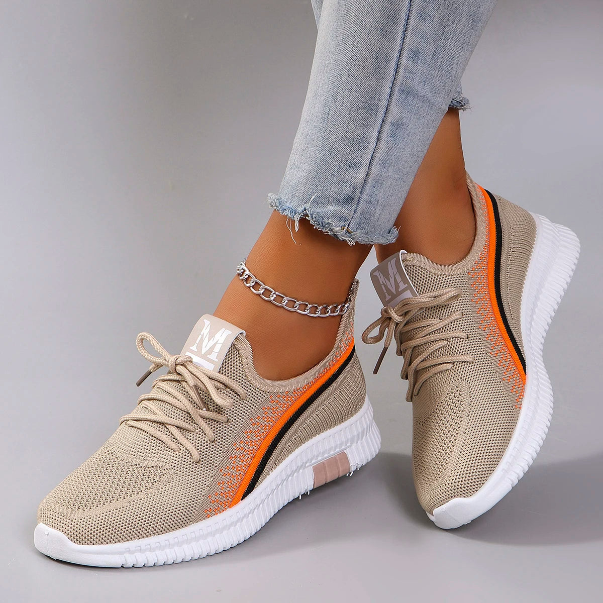Sneakers Plates Mesh Respirant Femme – Légères & Confortables | Khaki, Rose | 37-41