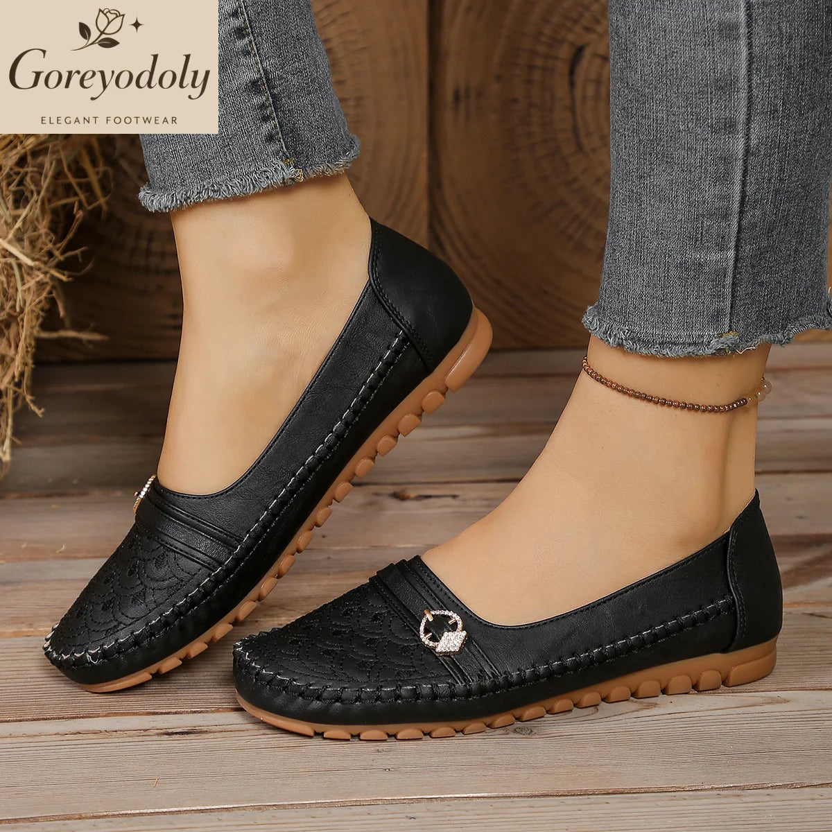 Mocassins Slip-On Femme – Brodés & Strass | Confortables & Large | 36-41