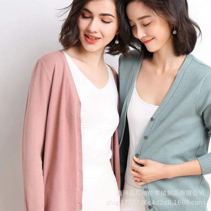 Cardigan Femme Col V Tricot – Court & Fashion | Bleu, Vert, Rose | S-XL