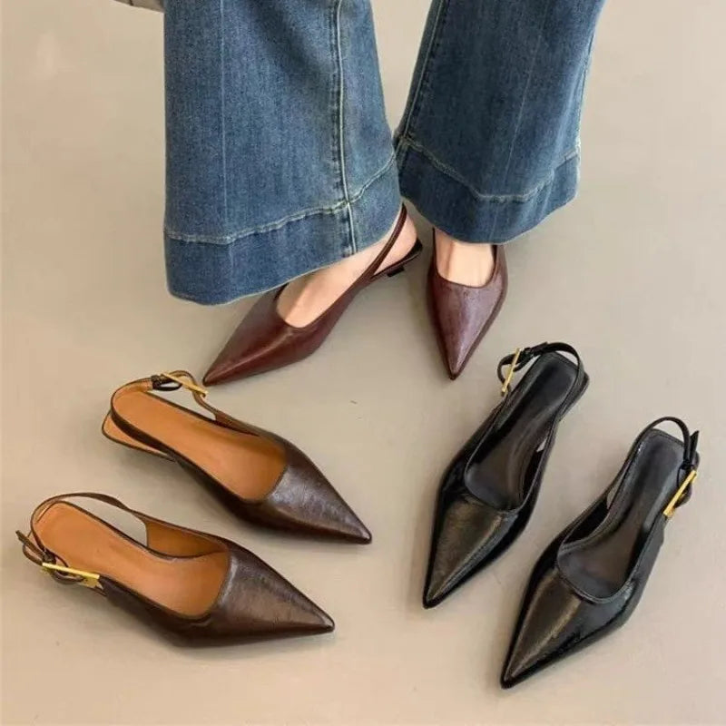 Sandales Bout Pointu Talon Fin – Élégantes Slingback | Noir, Bordeaux, Marron | 35-39