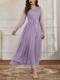 Robe Longue Semi-Transparente Manches Longues – Col Rond, Taille Empire & Ceinture