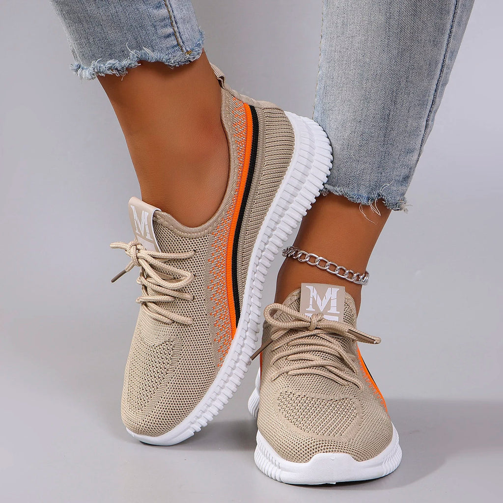Sneakers Plates Mesh Respirant Femme – Légères & Confortables | Khaki, Rose | 37-41