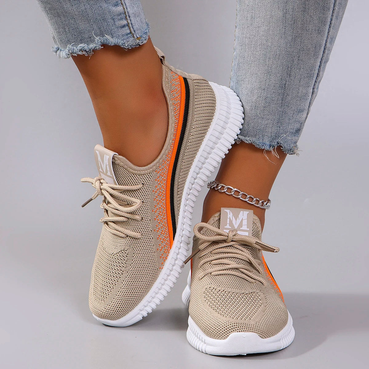 Sneakers Plates Mesh Respirant Femme – Légères & Confortables | Khaki, Rose | 37-41