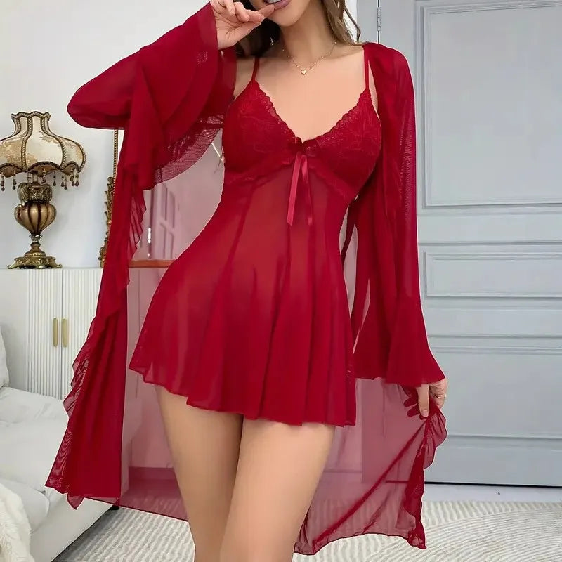 Ensemble Lingerie Sexy – Nuisette en Dentelle & Peignoir