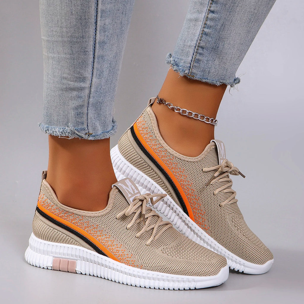Sneakers Plates Mesh Respirant Femme – Légères & Confortables | Khaki, Rose | 37-41