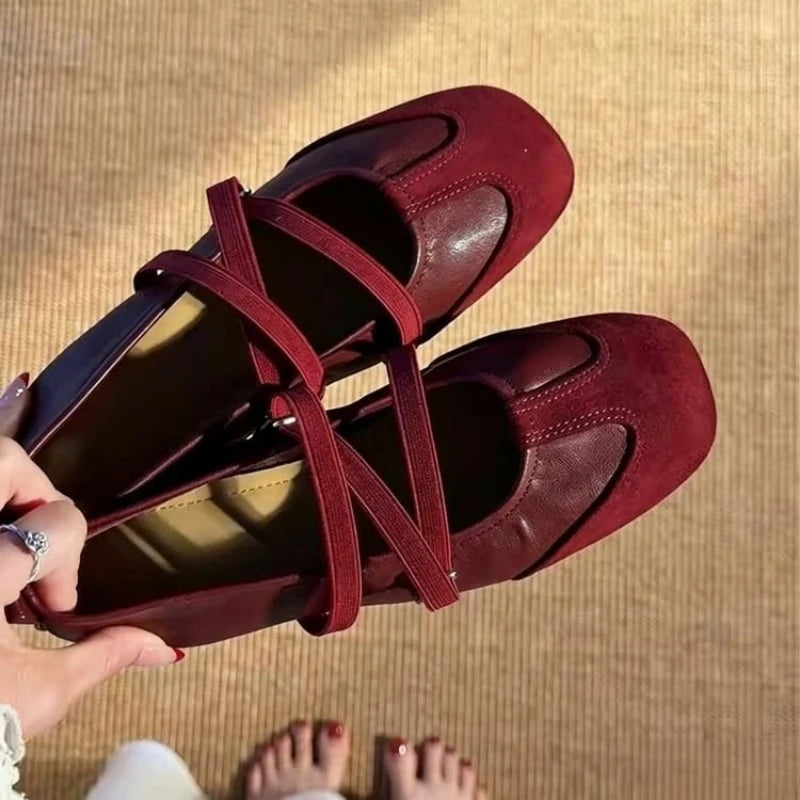 Ballerines Mary Jane Bout Carré & Croisillons – Style Vintage | Rouge, Noir, Argenté | 35-40