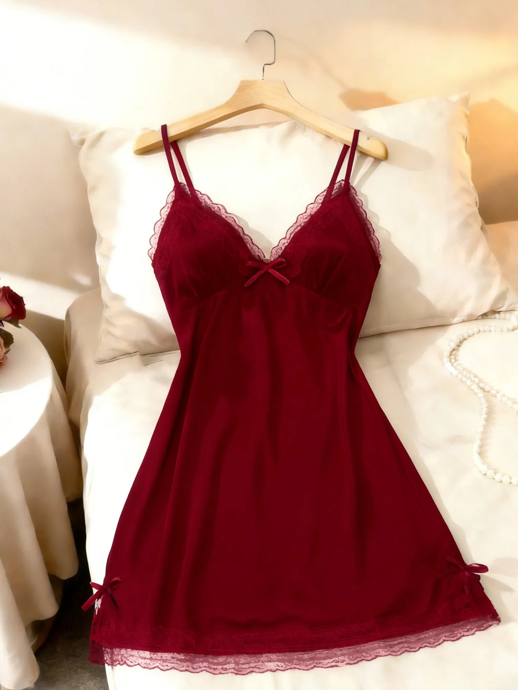 Camisole Nuisette Col V – Dentelle & Bretelles | Noir, Rouge, Rose, Blanc, Violet