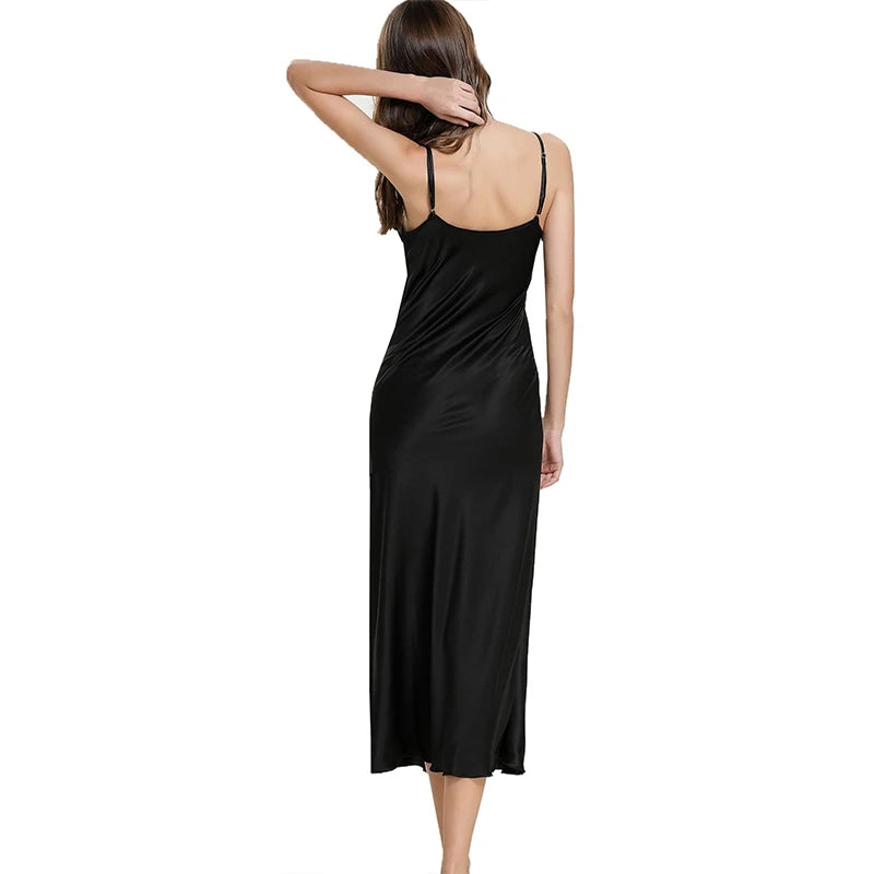 Nuisette Longue Satin Col V – Robe de Nuit Cheville | 8 Coloris | S-XXL