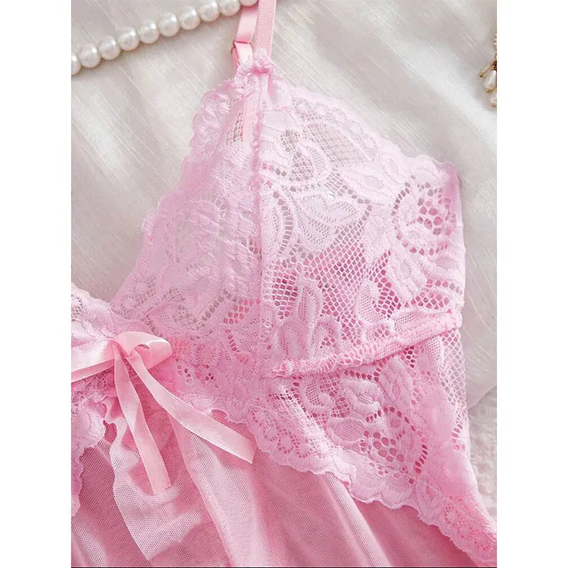 Ensemble Nuisette & Culotte Rose – Halter Sans Manches | Col V