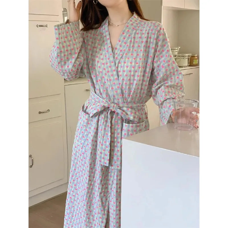 Peignoir Kimono Femme à Carreaux – Long, Dentelle & Col V Sexy