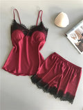 Ensemble Pyjama Satin & Dentelle 2 Pièces – Débardeur + Short | 4 Coloris | S-L