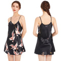 Nuisette Satin Imprimé Grues – Col V & Bretelles Spaghetti | Cadeau Femme