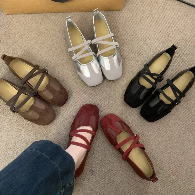 Ballerines Mary Jane Bout Carré & Croisillons – Style Vintage | Rouge, Noir, Argenté | 35-40