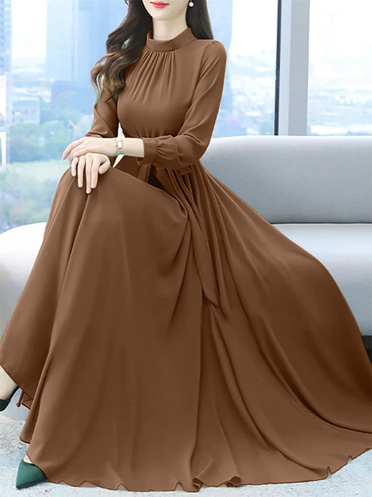 Robe Longue Vintage Manches Longues – Coupe A, Style Bohème Toutes Saisons