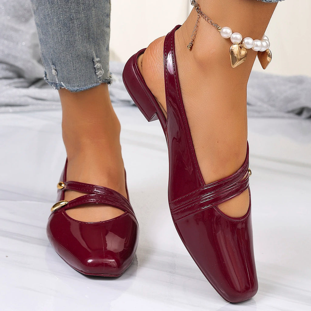 Sandales Slingback Bout Carré – Cuir Verni & Boucle Dorée | 4 Coloris | 36-40