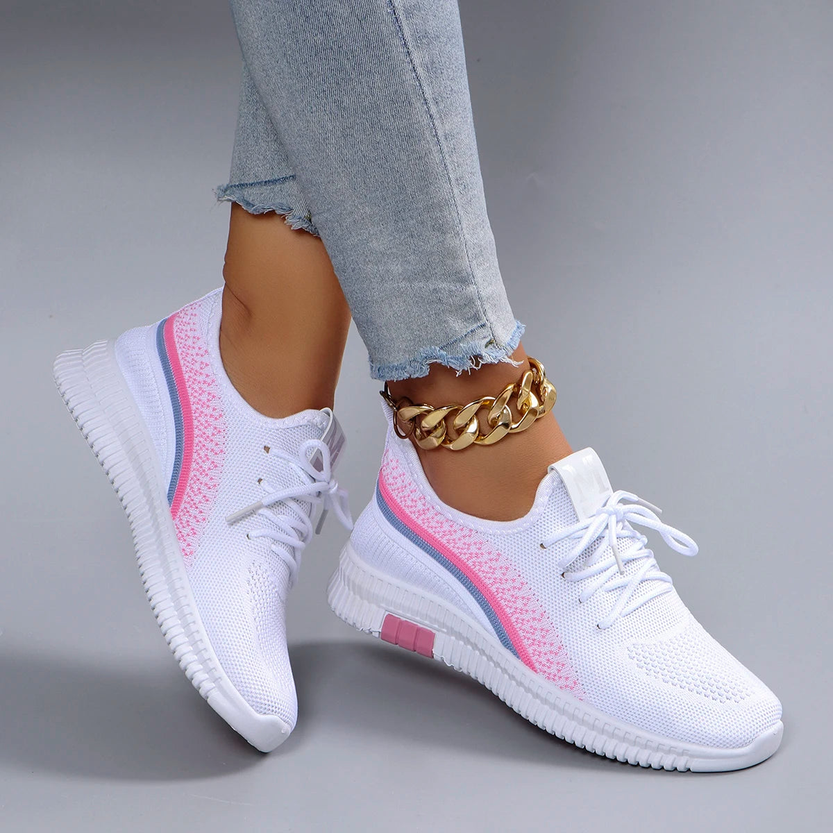 Sneakers Plates Mesh Respirant Femme – Légères & Confortables | Khaki, Rose | 37-41