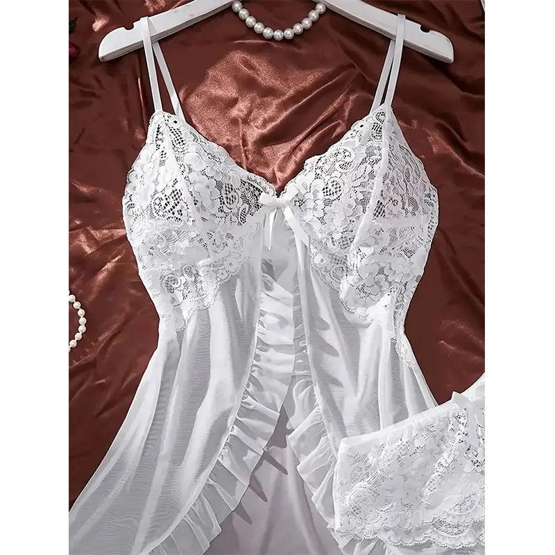 Ensemble Lingerie Tulle Sexy – Nuisette Col V Ouverte & Culotte | S-XL
