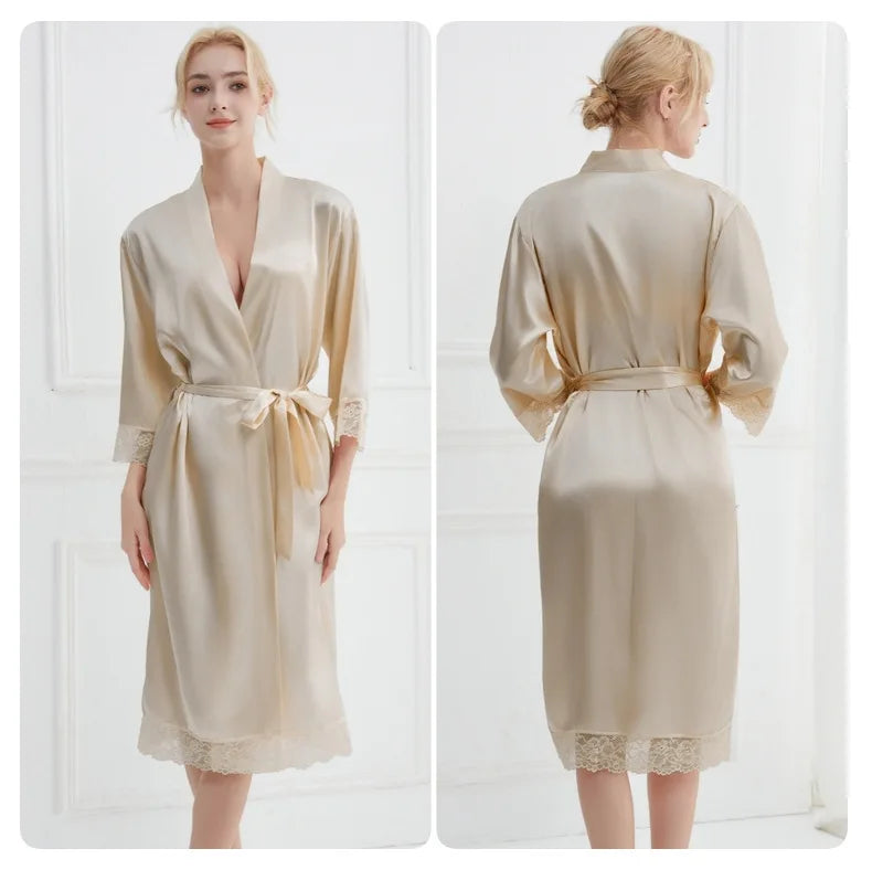 Kimono Robe Femme en Soie – Floral Long pour Mariée & Demoiselle d'Honneur
