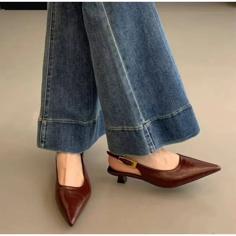 Sandales Bout Pointu Talon Fin – Élégantes Slingback | Noir, Bordeaux, Marron | 35-39