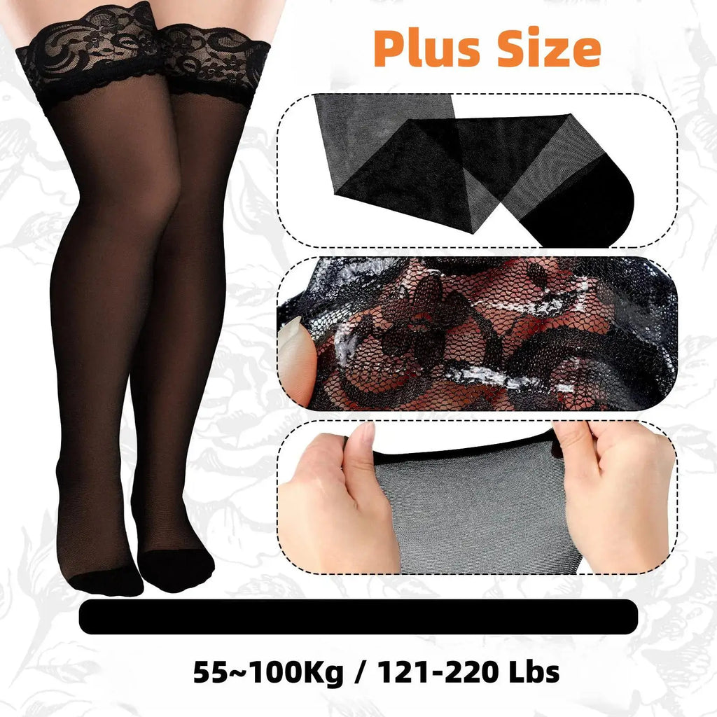 Bas Dentelle Noirs Grande Taille – Ultra-Fins & Sexy | Cuisse Haute | XXXXL