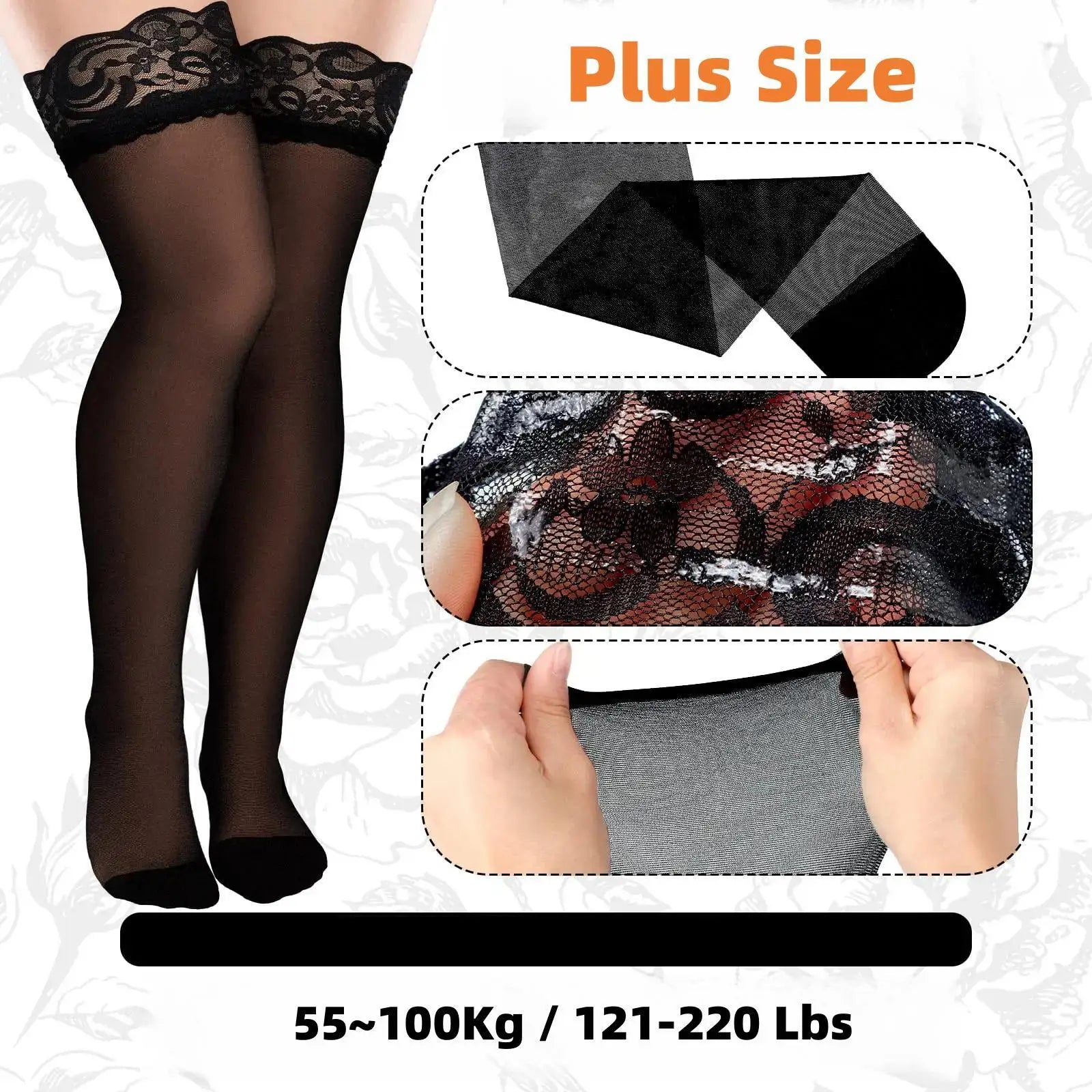 Bas Dentelle Noirs Grande Taille – Ultra-Fins & Sexy | Cuisse Haute | XXXXL