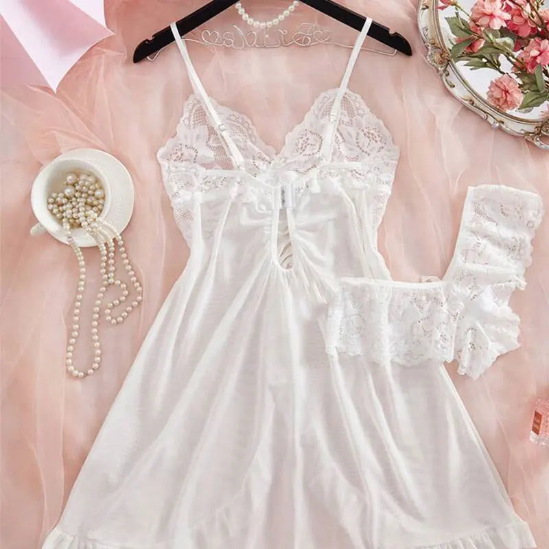 Ensemble Nuisette & Culotte Rose – Halter Sans Manches | Col V