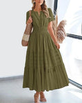 Robe Longue Col V Taille Marquée – Style Français Élégant | 8 Coloris | S-XXL