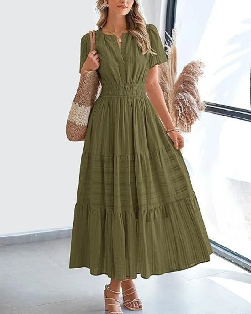 Robe Longue Col V Taille Marquée – Style Français Élégant | 8 Coloris | S-XXL