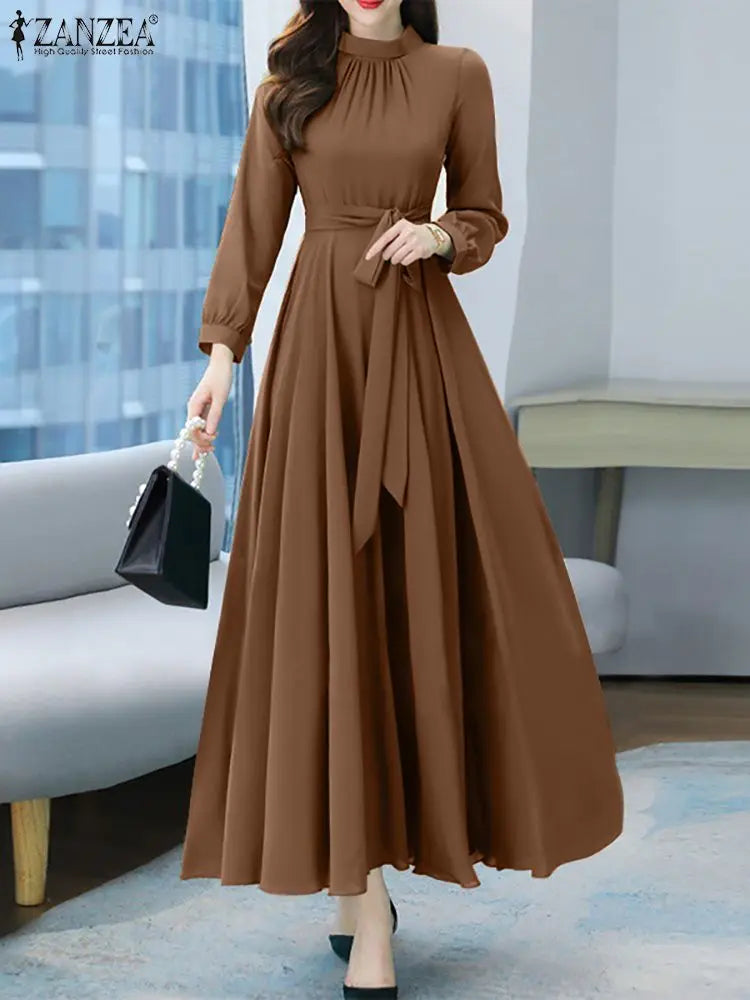 Robe Longue Vintage Manches Longues – Coupe A, Style Bohème Toutes Saisons