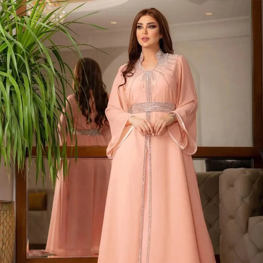 Abaya Luxe Diamonds Dubai – Kaftan Marocain Soirée | Élégante & Longue