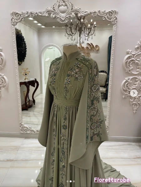 Robe de Soirée Kaftan Marocaine Sur Mesure – Chiffon & Broderies