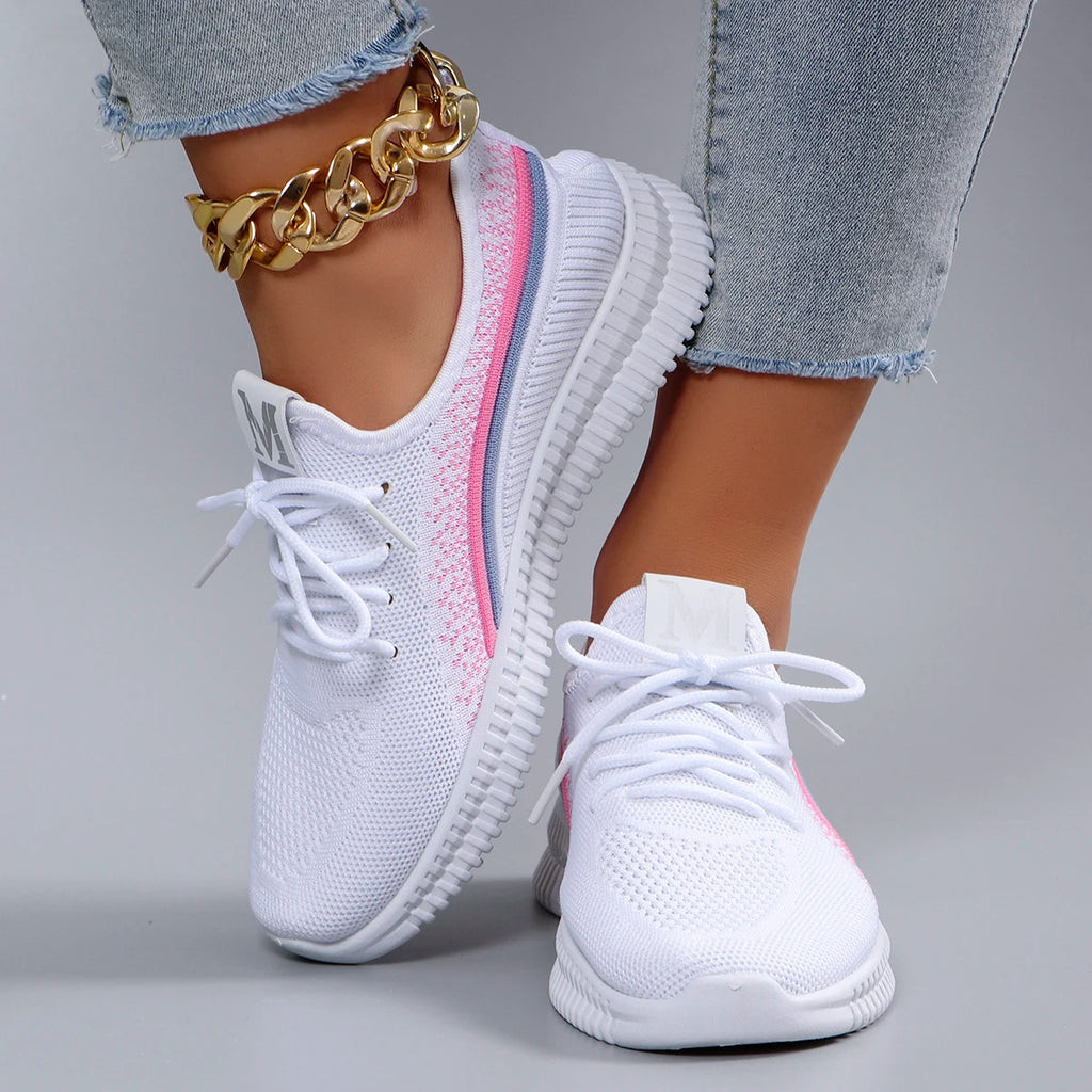 Sneakers Plates Mesh Respirant Femme – Légères & Confortables | Khaki, Rose | 37-41