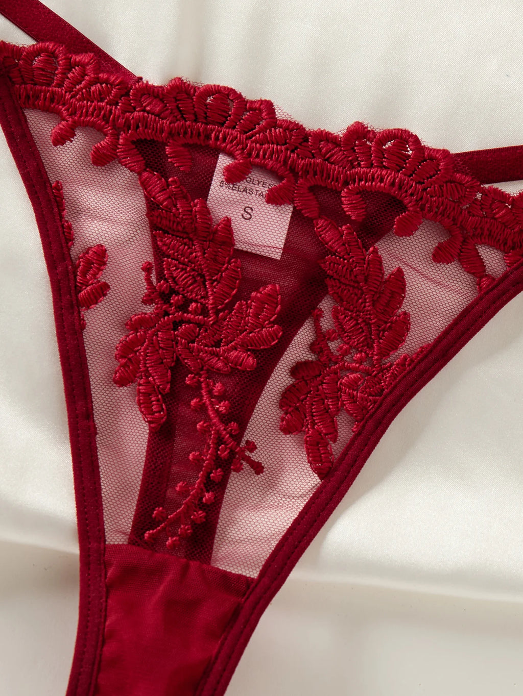 Nuisette Brodée Épis de Blé & Nœud – Semi-Transparente | Rouge Bordeaux | S-XL