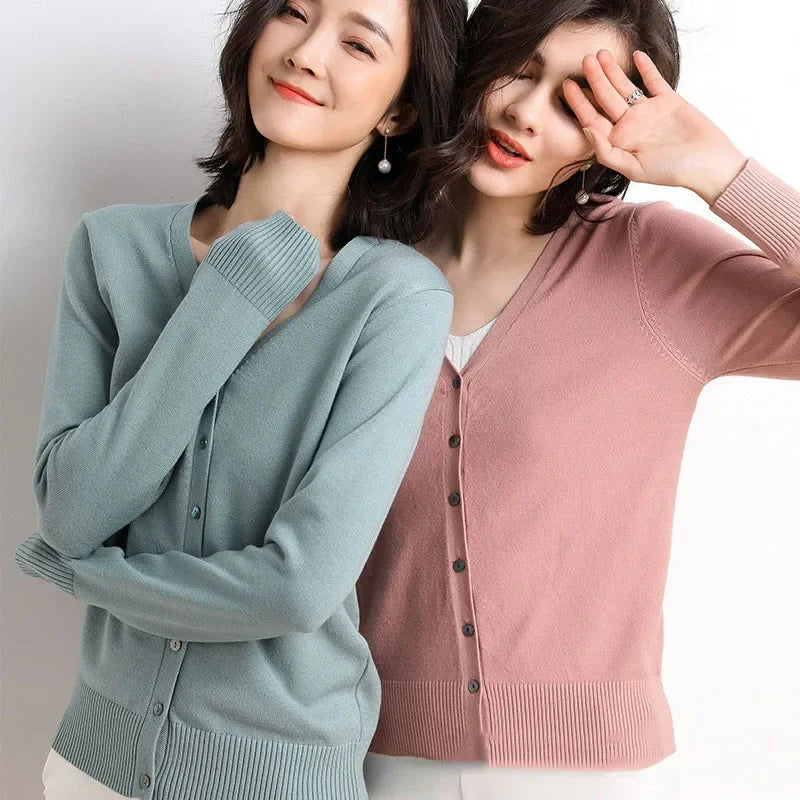 Cardigan Femme Col V Tricot – Court & Fashion | Bleu, Vert, Rose | S-XL