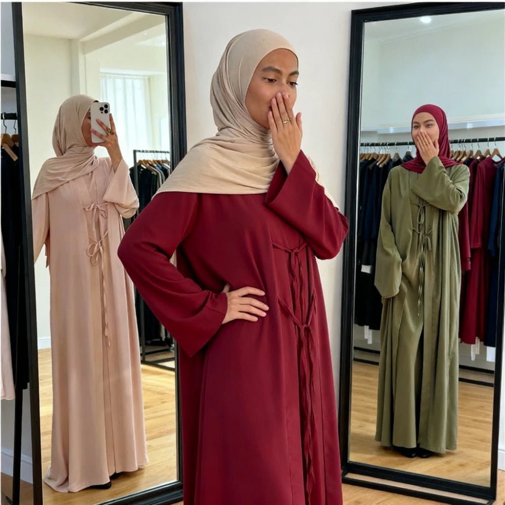 Ensemble Abaya Eid 2 Pièces Satin – Kaftan Jalabiyah Ramadan Dubai | S-XXL
